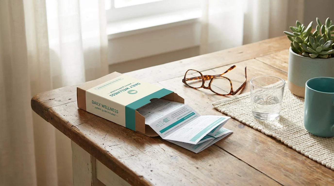 Boite de medicaments avec notice depliee