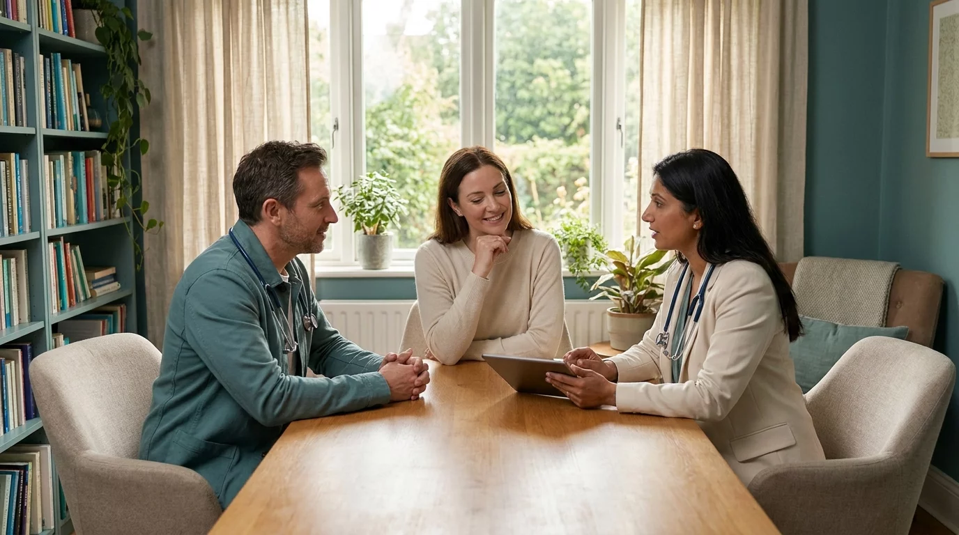 Patient discutant sereinement avec deux medecins