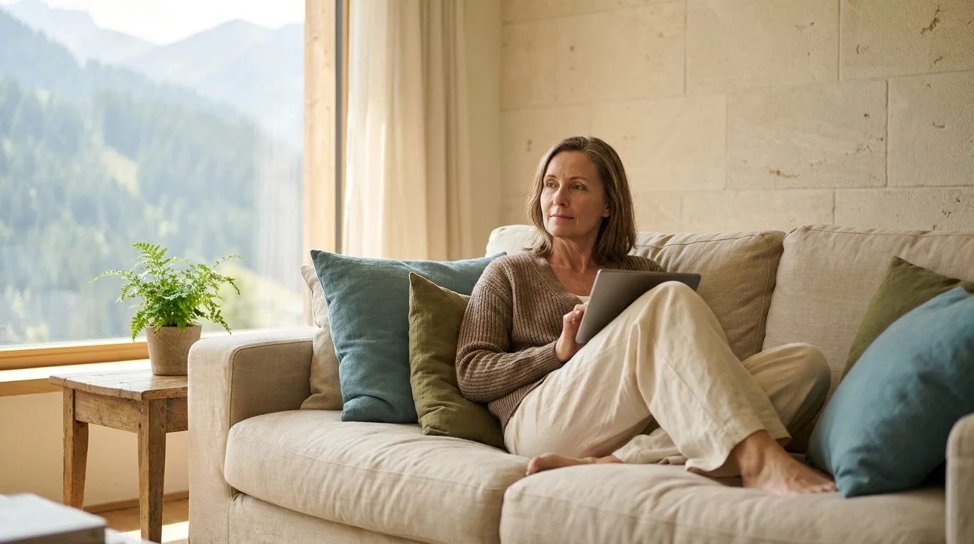 Personne sereine consultant des informations sante sur tablette