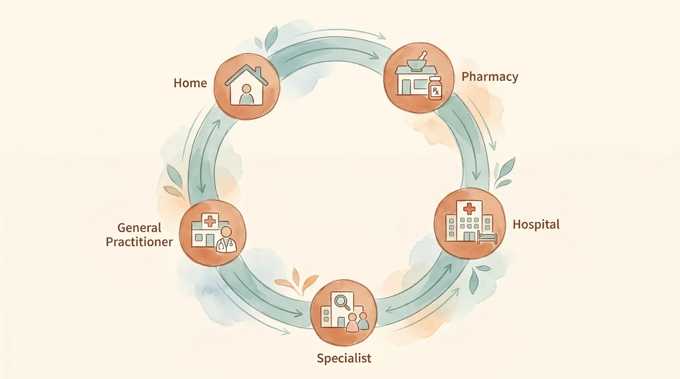 Schema simplifie du parcours de soins coordonne